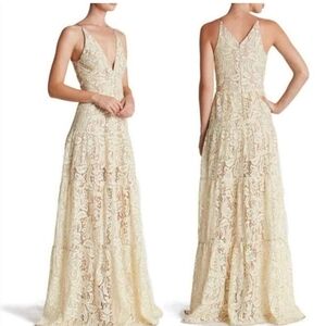 Dress the Population Cream V-Neck Sleeveless Gown